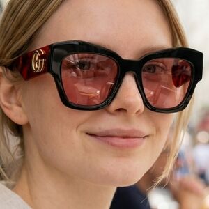 Gucci Designer New Brown Statment Elegant Sunglasses Peach Lenses